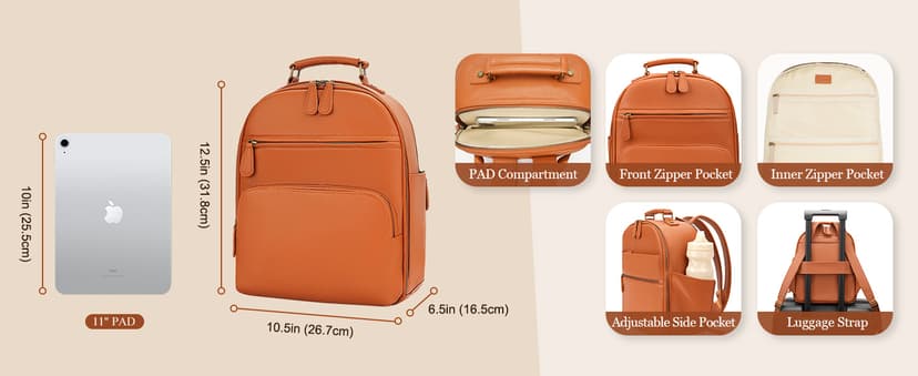 Divvia Small Camera Backpack, Classic PU Leather for DSLR, Professional Camera Bag for Photographers with 11 Inch Pad/Tablet Compartment, 10L Brown