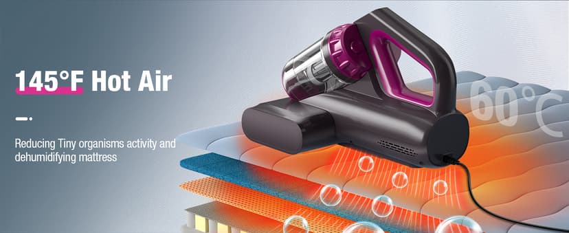 Mattress Vacuum Cleaner, 17Kpa 650W Bed Vacuum Cleaner, 273nm UV-C Light & Ultrasonic 145°F Heating, 80000 RPM/Min Brushroll Rotation, Wide Suction Port for Pillows Cribs Sofa, Black Corded