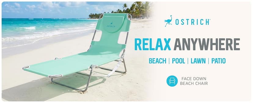 Ostrich the Original Chaise 72 x 22 Inch Lounge Portable Reclining Lounger, Outdoor Patio, Beach, Lawn, Camping, or Pool Tanning Chair, Teal