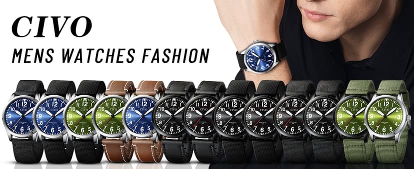 CIVO Analog Wrist Watches for Men: Waterproof Stainless Steel Mens Watches - Silver Watch with Easy Read Dial Men's Watch for Gift