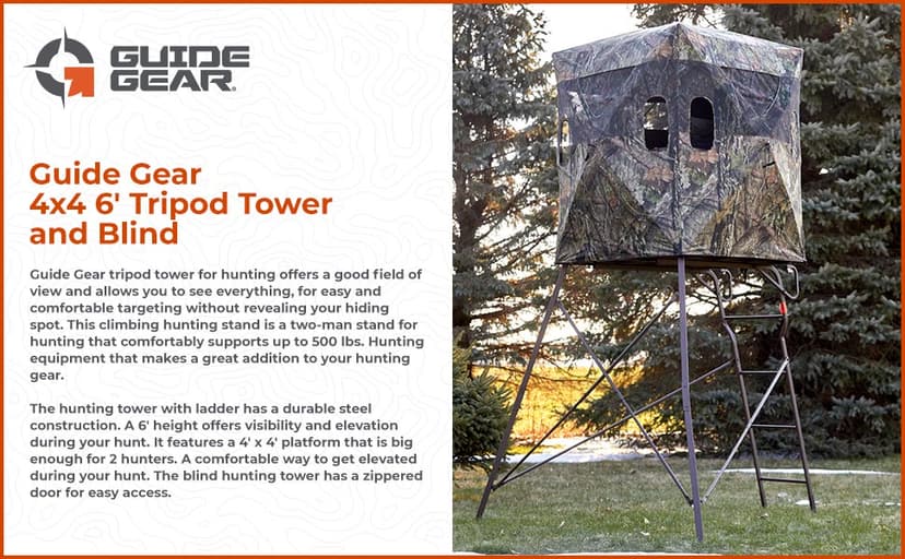 Guide Gear 6 Foot Tripod Hunting Tower Blind, 2-Man Stand Elevated, Hunting Gear Equipment Accessories, 4 by 4