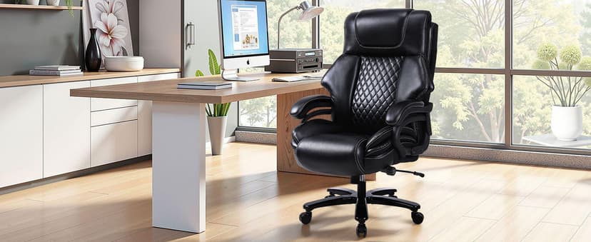 BOSMILLER 650lbs Large Big and Tall Office Chair for Heavy People with Adjustment Lumbar Support, Comfy Padded Heavy Duty Leather Executive Office Chair with Quiet Rubber for Adults 8 Hours Daliy Work