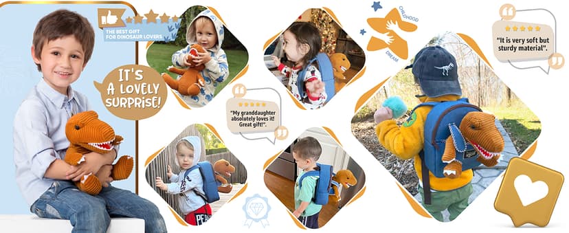 2-in-1 Dinosaur backpack, Dinosaur Toys for Kids 3-5, 2-4 in Gift-Ready Box, 2 Year Old Boy Birthday Gift & Christmas Naturally KIDS Toddler Backpack w. Plush Dinosaur Toy, Kids Gift 2 3 4 5 B07WG9G1H3
