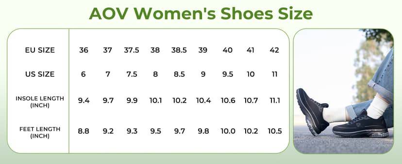 AOV Wide Toe Box Running Shoes Women Arch Support Walking Sneakers for Plantar Fasciitis Athletic Tennis Orthotic Shoes for Workout Gym Black Size 8