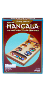 Pressman Mancala Board Game | Fun Classic Table for Adults & Kids | Includes 48 Glass Mancala Stones and Wood Hinged Playing Board | 2 Players, Ages 6+