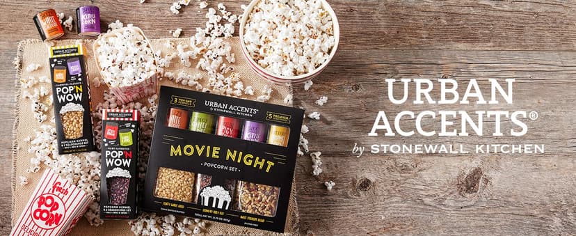 Urban Accents MOVIE NIGHT Popcorn Kernels and Popcorn Seasoning Variety Pack (set of 8) - 3 Non-GMO Popcorn Kernel Packs and 5 Gourmet Popcorn Snack Seasoning