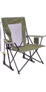 GCI OUTDOOR Freestyle Rocker XL with Side Table Camping Chair | Portable Folding Rocking Chair with Solid, Durable Armrests, Drink Holder & Comfortable Backrest — Red