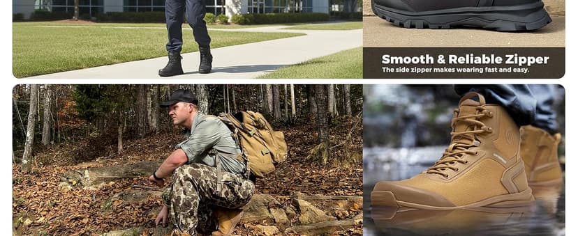 Coostar Tactical Boots for Men Lightweight Military Combat Boot Side Zipper Motorcycle Hiking Work Boots Waterproof 8 Inches