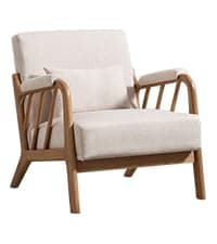 IOMOR Mid Century Modern Accent Chair with Solid Wood Frame Linen Fabric, Upholstered Living Room Chairs with Lumbar Cushion Padded Arms, Reading Armchair for Bedroom (1, Warm Beige)
