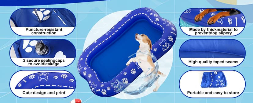 60''x42'' Pool Float for Dogs, Non-Slip Pet Floating Mat for Pool, Extra Large Inflatable Raft for Small/Medium/Large Dogs Up to 200lb, Lake & River - Heavy-Duty PVC, Scratch-Resistant Design