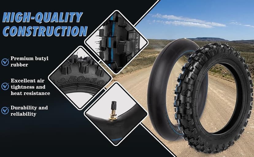 2.50-10 Dirt Bike Tire, 2.5-10" Off-Road Tire and Inner Tube for Dirt Bike with 10" Rim Compatible with Honda CRF50/XR50, Suzuki DRZ70/JR50 and Yamaha PW50