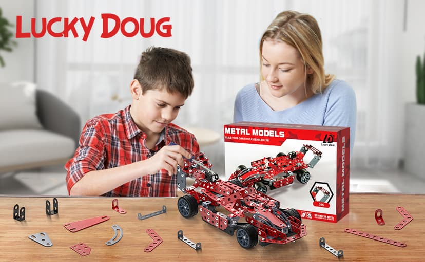 Lucky Doug Building Kit Model Car Set - STEM Project Building Toys for Kids Ages 8-12, Assembly Building Vehicle for Boys 8 9 10 11 Years Old