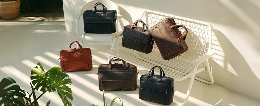 Masa Kawa Leather Briefcase for Men 15.6", 17" Laptop Computer Case Business Travel Work Messenger Cross Body Shoulder Bag