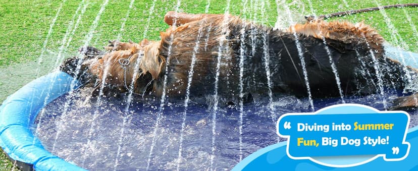 Peteast Splash Pad for Dogs & Kids - Anti-Slip Dog Pool for Large Dogs, 0.58 mm Thickened Durable Outdoor Water Play Mat, Summer Sprinkler Toy for Backyard (67in, Blue)