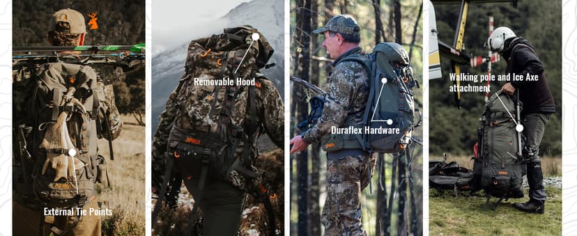 SPIKA Hunting Backpacks for Men, Meat Hauler Frame Pack with Rifle Holder, 40L/80L Extendable + Capacity for Bow Rifle Gun