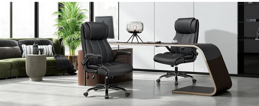 BESTFAIR Ergonomic Office Chair - Desk Computer Chair, Leather High Back Executive Chairs with Adjustable Lumbar Support & Flip Up Arms, Rocking, Black