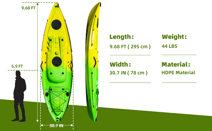 Fishing Kayaks, 12.4FT Sit on Top Kayak for 2-3 Person Adults with Paddle & Comfortable Seat, Capacity of 600LBS, Hard Shell Recreational Ocean Kayak Boat, Green