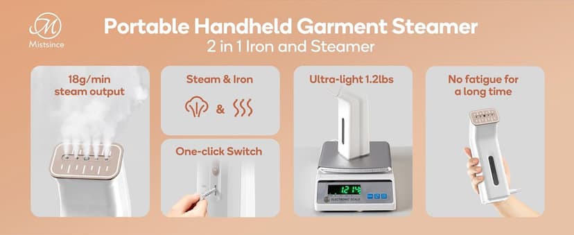 Travel Steamer For Clothes,100V-240V Dual Voltage Steamer & Iron 2 In 1,Integrated 170ml Tank 25s Fast Heat-Up,1.2lbs Portable Fabric Iron,Handheld Steaming Wrinkles Remover For Garments(In 4 colors)