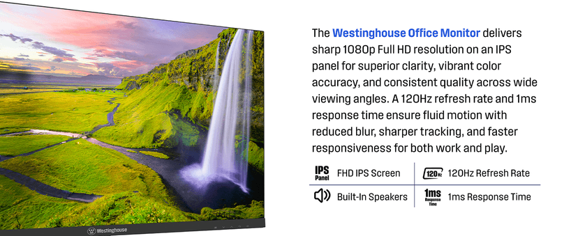 Westinghouse 27 Inch Gaming Monitor, 120Hz, 1ms, IPS Computer Monitor, 1080P FHD, Built-in Speakers, Eye Care, Adpative Sync Support (FreeSync Compatible), HDR, VGA, HDMI & DisplayPort w/Gaming Mode