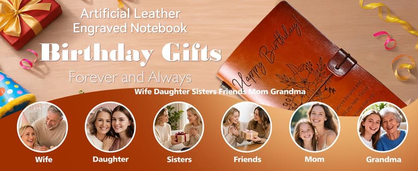 Happy Birthday Decorations Refillable Notebook, Birthday Gifts for Mom Sister Friends Female 30 40 50 60 70 80 90 Year Old PRSTENLY Birthday Gifts for Women Her Leather Journal B0GRYZVHSP