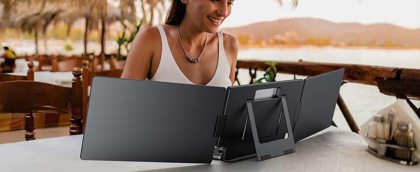 KYY 15.6" Laptop Screen Extender, 1080P FHD IPS Portable Monitor, One Cable USB-C Triple Monitor, Dual Travel Screen for 12"-17'' Laptops, 360° Rotation & Kickstand,X90D (Driver Need)
