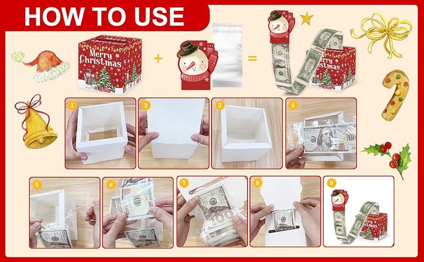 Christmas Party Gifts, Christmas Money Box for Cash Pull, Christmas Money Pull Box with Snowman Card and Transparent Bags, Christmas Money Pull Box, Christmas Money Pull Box for Kids Adults