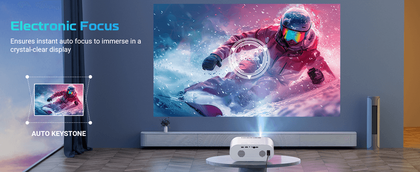 GooDee Smart Viedo Projector 4K with WiFi and Bluetooth, 1000ANSI Brightness Auto Keystone Focus Mini Movie Projector Portable for Home Theather Indoor/Outdoor