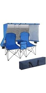 BDL 3 Person Camping Chair with Canopy Shade, Oversized Heavy Duty Camping Chair with Cup Holders & Ice Bag Portable Family Folding Chair for Outdoor, Lawn & Sports,White