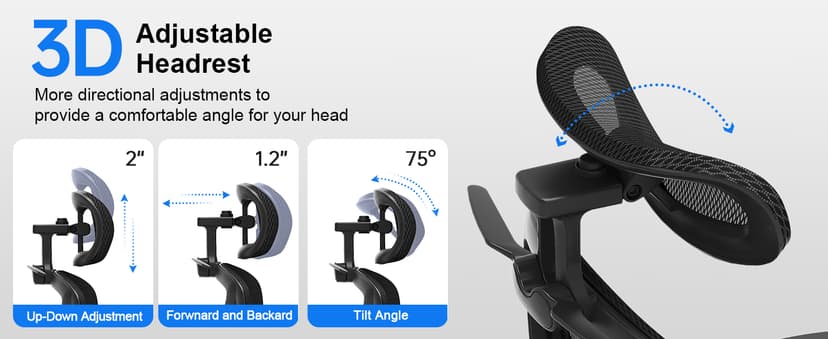 Freepub Ergonomic Mesh Office Chair, Home Desk Chair with Adjustable Lumbar Support, 3D Headrest and Armrests, Reclining Big and Tall High Back Computer Gaming Chair for Man Women, 350lbs, Black