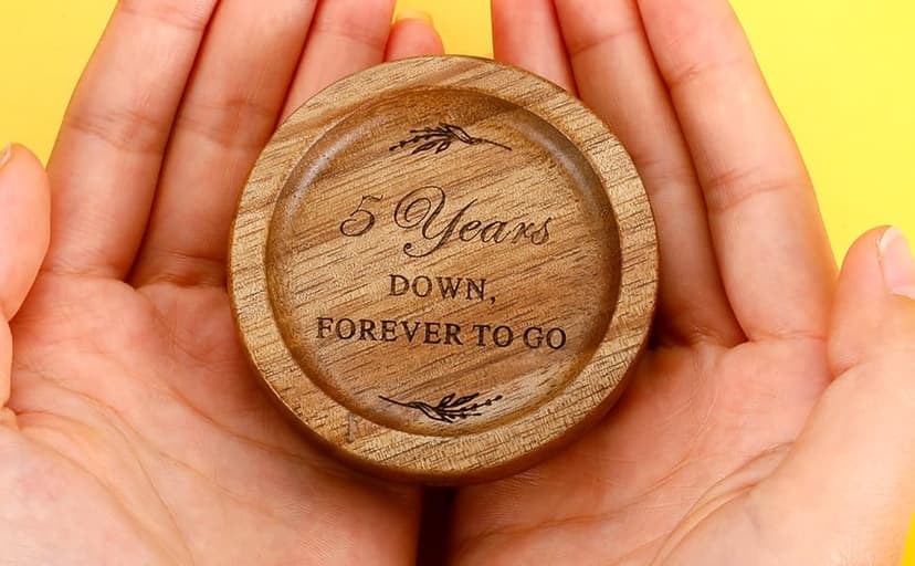 Wooden Ring Dish 5 Year Anniversary Wood Gift for Him Her, 5th Wooden Gifts for Wife Husband, 5 Year Marriage Presents Anniversary for Couple, Fifth Anniversay Present for Women Men