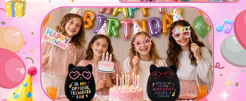 In My Official Teenager Era Gifts, 8" Soft Cute Plushie for Teens Birthday Party Decor 13 Year Old Girl Gifts, Black Cat Birthday Stuffed Animal B0GYX9123J
