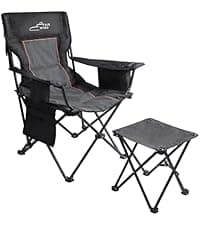 FAIR WIND Oversized Fully Padded Camping Chair, Heavy Duty Quad Fold Chair Arm Chair Support 350 LBS with Cup Holder, Collapsible Lumbar Back Chair Portable for Outdoor, Black