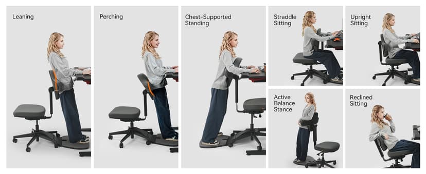 Newtral Standing Mate Chair, 5-in-1 Ergonomic Office Chair for Standing Desk, Sit Stand Lean Perch Saddle Stool with Flip Backrest & Dynamic Posture Support, Height Adjustable Active Chair
