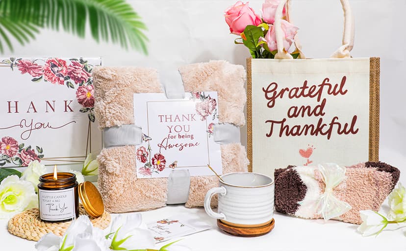 Thank You Gifts for Women,8Pcs Luxury Gift Set, Perfect for Teachers, Nurses, Coworkers, Friends,Boss,Includes Blanket, Mug, Candle, Coaster