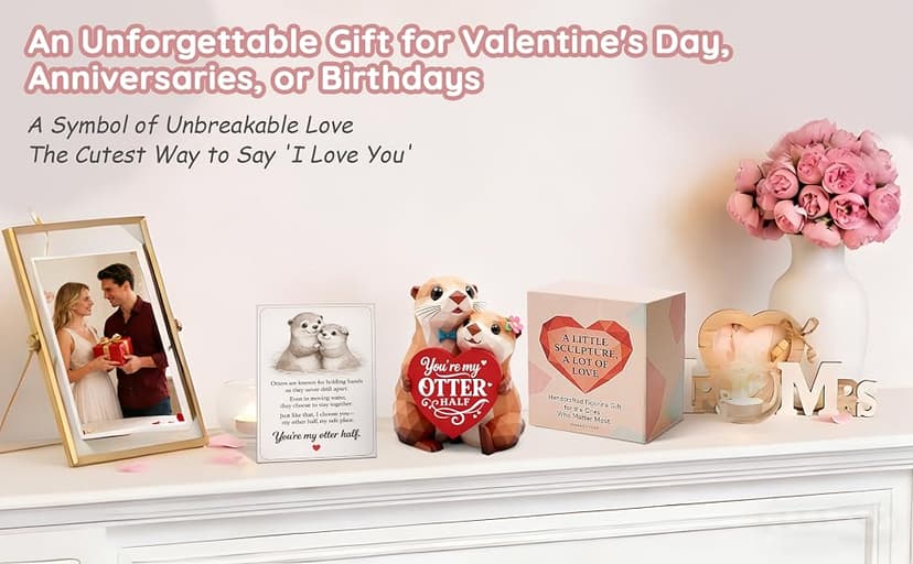 Anniversary Birthday Gifts for Women Men I Love You Wedding Romantic Gift for Wife Husband Couples,Hand-Painted Sculpture Gifts for Women Her Girlfriend Wife Husband BF Men Him Otter Figurines B0GDCT2WCC