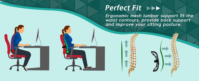 Samyoung Mesh Back Lumbar Support, Back Support Seat Cushion with Breathable Mesh for Office Chairs Car 12” x 16”
