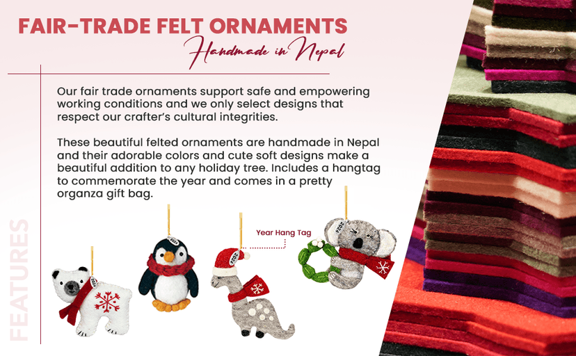 Llama Christmas Ornaments 2025, Felt Christmas Ornaments, Lama Gifts for Women, Fair Trade, Hand Made in Nepal - Comes in a Gift Bag