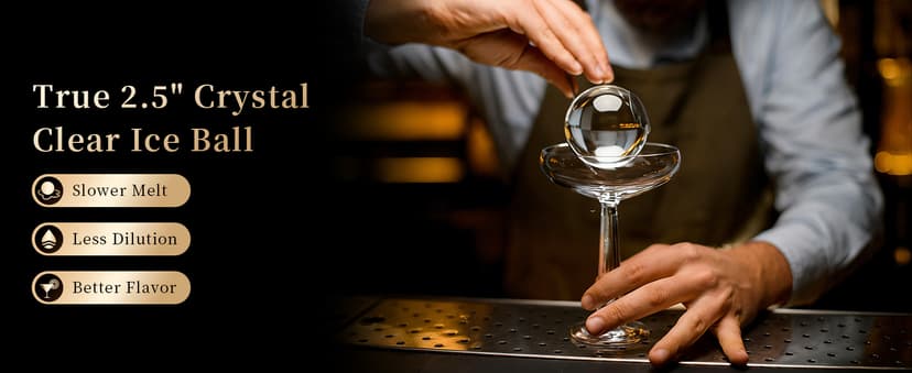 Clear Ice Ball Maker for Whiskey: 2.5" Crystal Clear Ice Maker - Large Ice Sphere Maker for Bourbon & Cocktails - Easy Release Silicone Ice Cube Maker for Home Bar