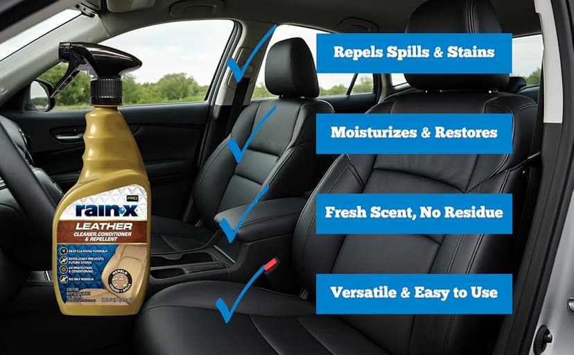 Rain-X 620236SRP Leather Cleaner Conditioner & Repellent for Car Interiors, Cleans + Repels while Moisturizing, Restores Leather to Natural, Fresh Scent without Residue 16 Fl Oz.