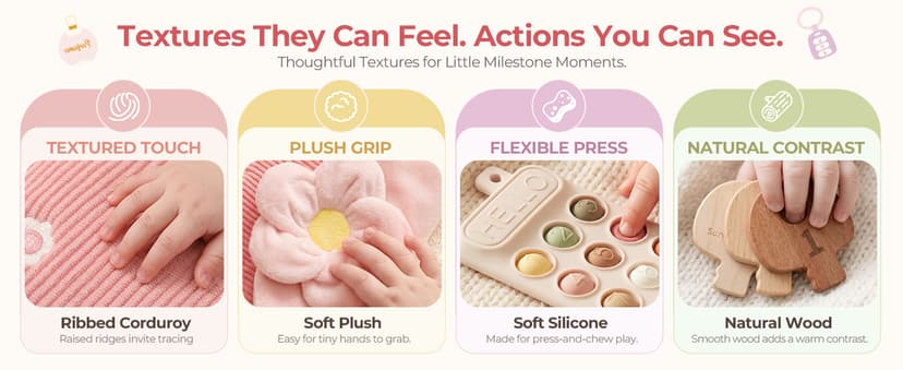 Teether Phone, Wooden Keys & Car Key, Soft Baby Purse with Mirror & Crinkle Card, Sensory Pretend Play, 1 Year Old Girl Gifts let's make My First Baby Purse, 10 Pcs Sensory Toy for Baby & Toddler Girls B0H151K19V
