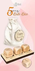 5 Year Anniversary Wood Gift for Him Her - 5th Anniversary Wedding Gifts for Wife Husband, Five Years of Marriage Date Ideas, Wooden Game Date Night Dice for Couples