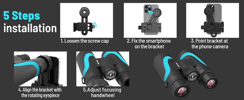 15x55 UHD Binoculars for Adults – High Powered Large View, BAK4 Prism, Waterproof & Lightweight for Bird Watching, Hunting,Hiking, Travel, Cruise, Sports with Phone Adapter (Blue)