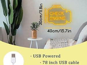 Check Engine Light Neon Sign for Man Cave Decor, LED Garage Wall Art, Funny Gifts for Dad & Car Guys, Man Cave Auto Repair Shop Mechanics Workshop Sign, USB Powered(15.7x11.8in,Yellow) B0BK972XV2