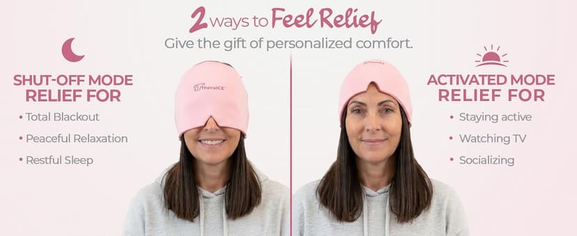TheraICE Headache Relief Cap, Migraine Ice Pack Mask Products, Women Cooling Gel Hat, Face Cold Compress Head Wrap for Her Stress. Great Birthday Gift for Mom, Sister, Grandma, Girlfriend, & Teacher