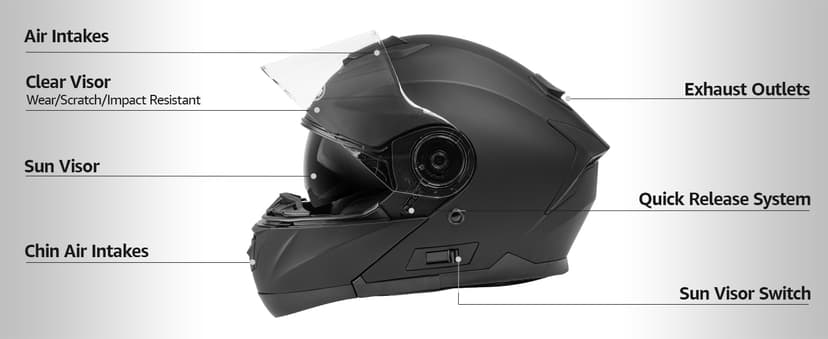 YEMA Modular Motorcycle Helmets, DOT Approved Full Face Motorcycle Helmet with with Flip Up Dual Visor for Men & Women - Street, Scooter, ATV, E-Bike