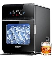 ecozy 2.4" Clear Ice Ball Maker Countertop with CrystalFlux Technology, Minimal Footprint Sphere Ice Maker with 8H Timer, 1 pcs in 40 Mins, 32 pcs/Day, Self-Cleaning for Home Bar Whiskey & Bourbon