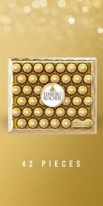 Individually wrapped hazelnut chocolate, gourmet chocolate candy for gifting a sweet treat or snacking Ferrero Rocher Chocolate Candy, Hazelnut Milk Chocolates, 42 Ct, 18.5 oz B07W738MG5