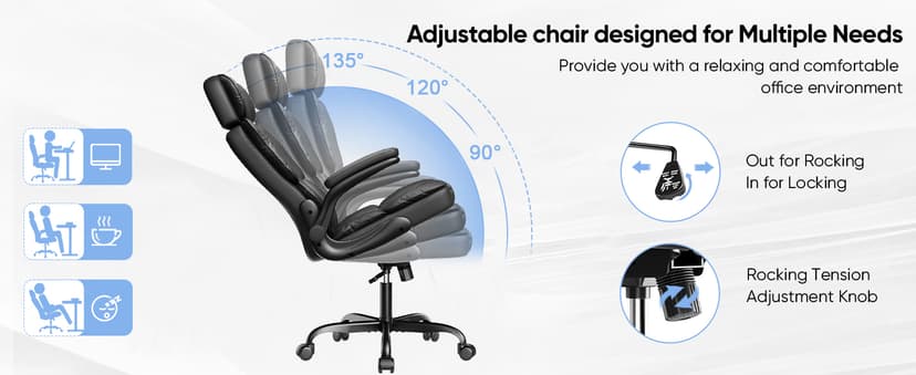 Kensaker Executive Leather Office Chair, Computer Chair with Thick Cushion & Lumbar Support, Ergonomic Desk Chair with Adjustable Headrest & Armrests,Black