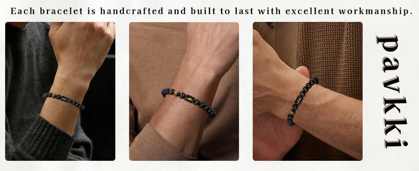 Gifts for Papa Dad New Dad Grandpa, Handmade Braided Rope Bracelet Natural Black Onyx Black Obsidian Tiger Eye Stone Beads Fathers Day Birthday Jewelry Gifts for Men B0H28WK6TZ