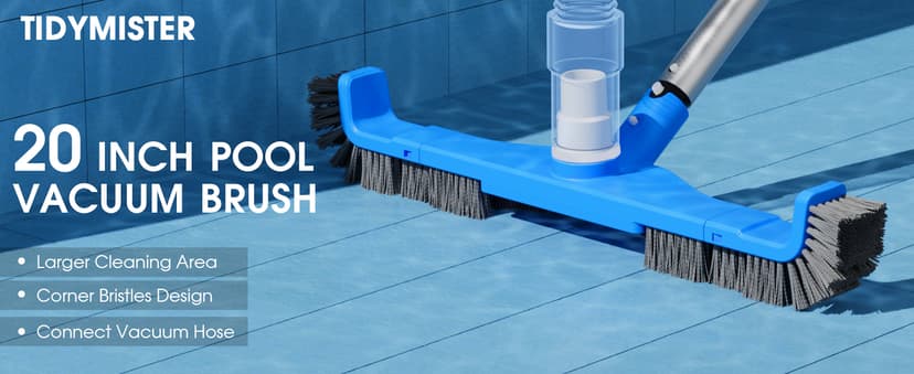 (2026 Upgraded) 20" 2 in 1 Pool Brush Vacuum Head with Swivel Hose Connection & Sturdy Nylon Bristles for Heavy Duty Inground & Above- Ground Pool Cleaning - Connecting 1-1/4" or 1-1/2" Hose (No Pole)